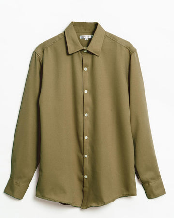 Army Green Textured  Crepe Shirt